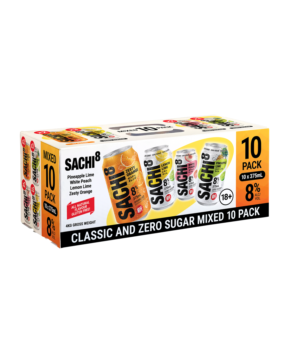 Sachi8 Classic & Zero Sugar Mixed 10 Pack Cans 375mL