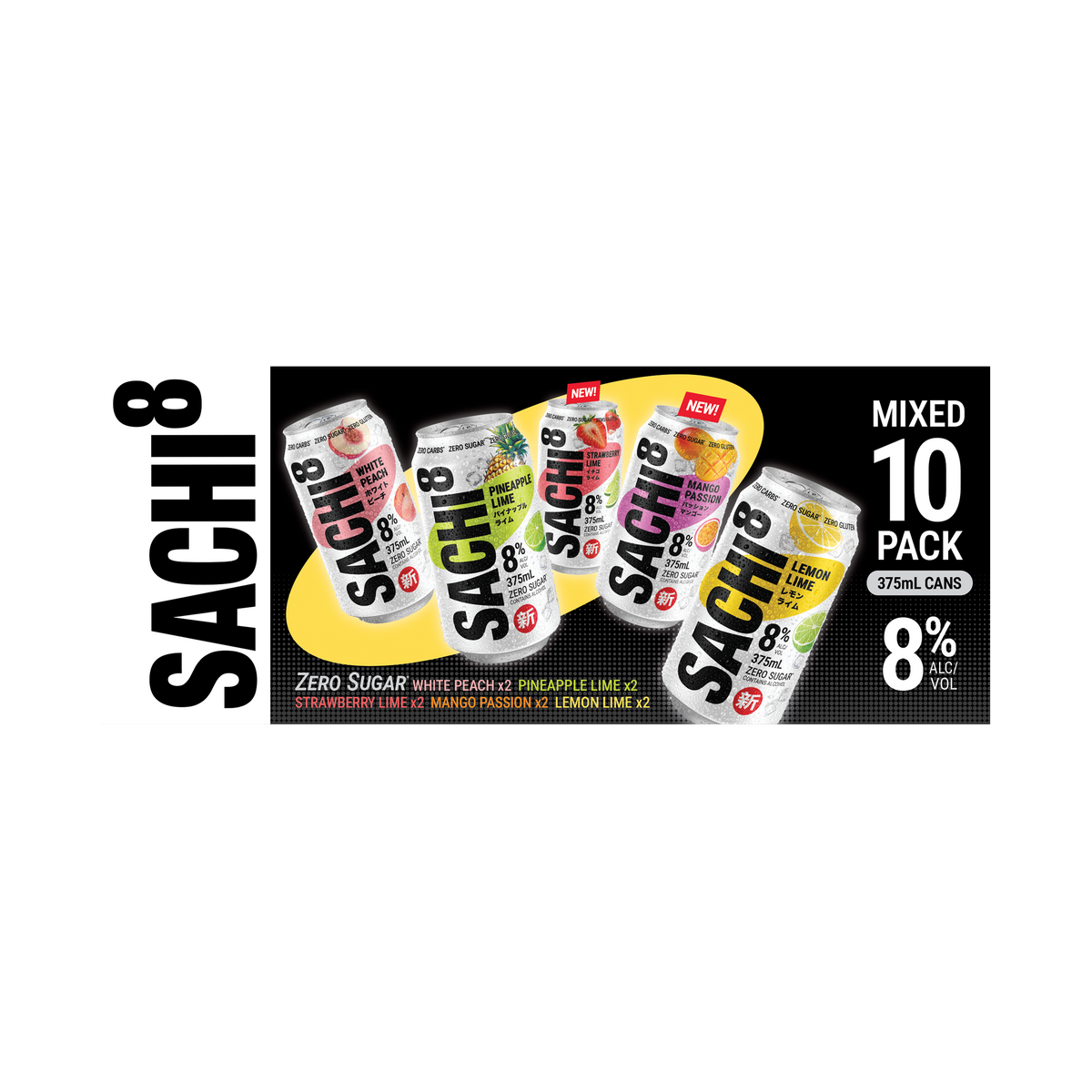 Sachi8 Zero Sugar Mixed 10 Pack Cans 375mL