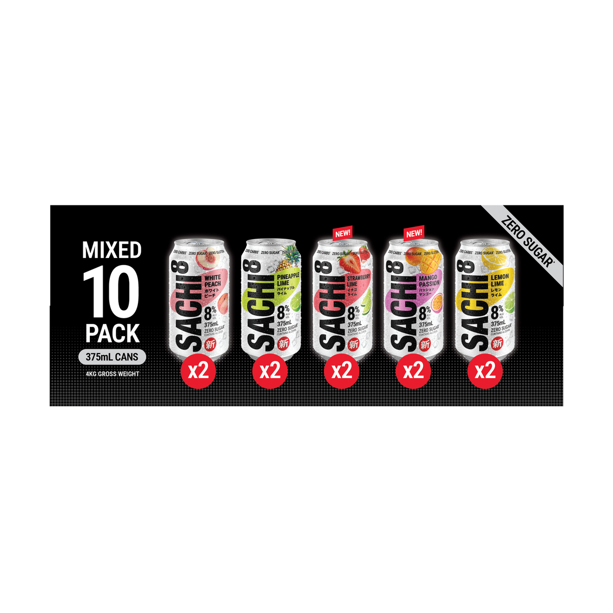 Sachi8 Zero Sugar Mixed 10 Pack Cans 375mL